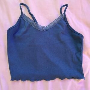 Blue Lace Trim Tank Top